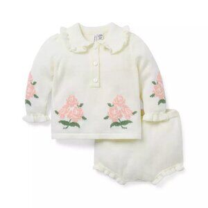 Janie and Jack Cream White Matching Floral Sweater Set